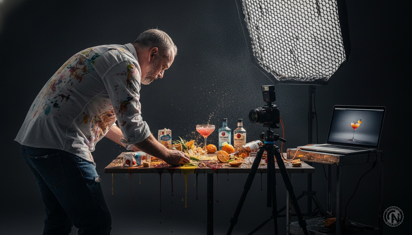 Carsten Nachlik im Fotostudio bei einem chaotischen Cocktail-Shooting